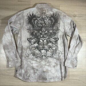Modern Culture Y2K Style Shirt Men's Button Up Size XL Skull Print Wings
